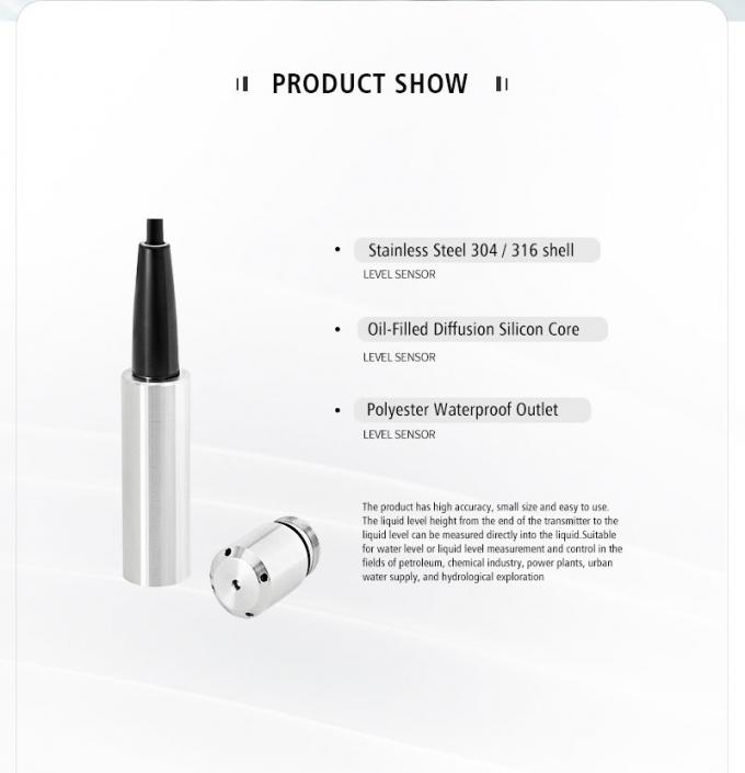 Rujia 4-20ma เครื่องตรวจจับระดับของของเหลวที่จมน้ํา เครื่องส่งสัญญาณ เครื่องตรวจจับระดับของน้ําแบบไฮโดรสตาติก สําหรับการบําบัดน้ําเสีย 1